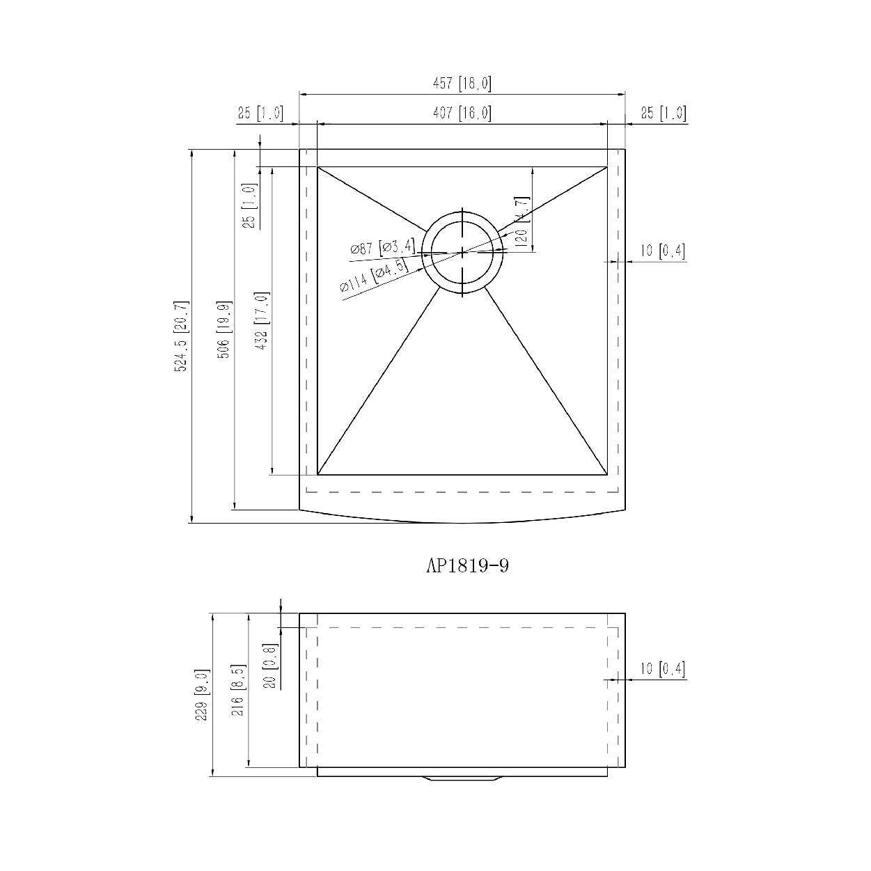 AP1819-9 Stainless Steel Apron Sink