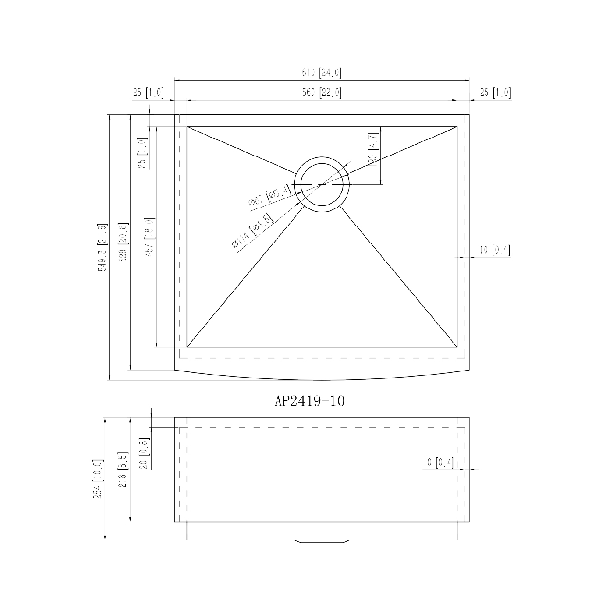 AP2419-10 Stainless Steel Apron Sink