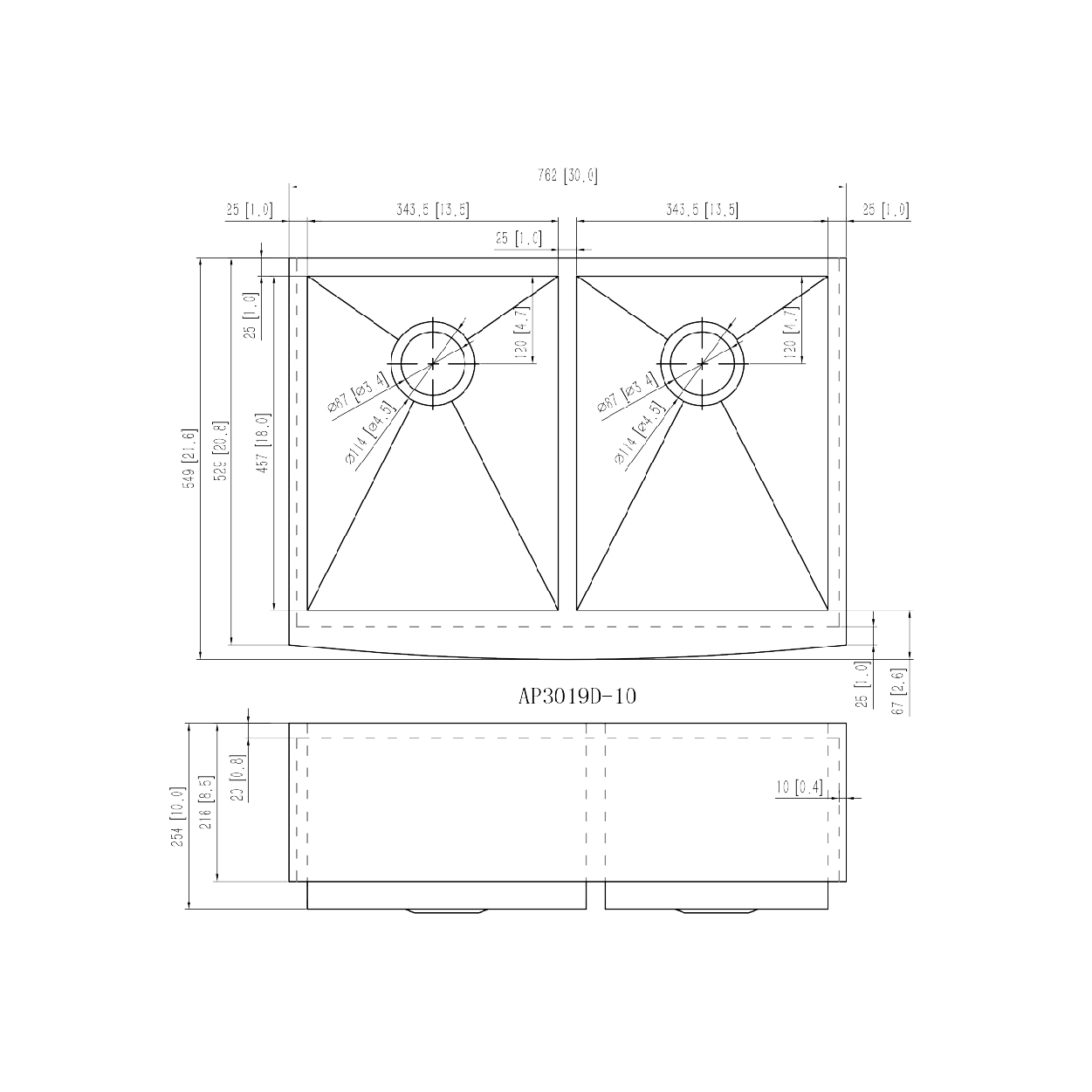 AP3019D-10 Stainless Steel Apron Sink